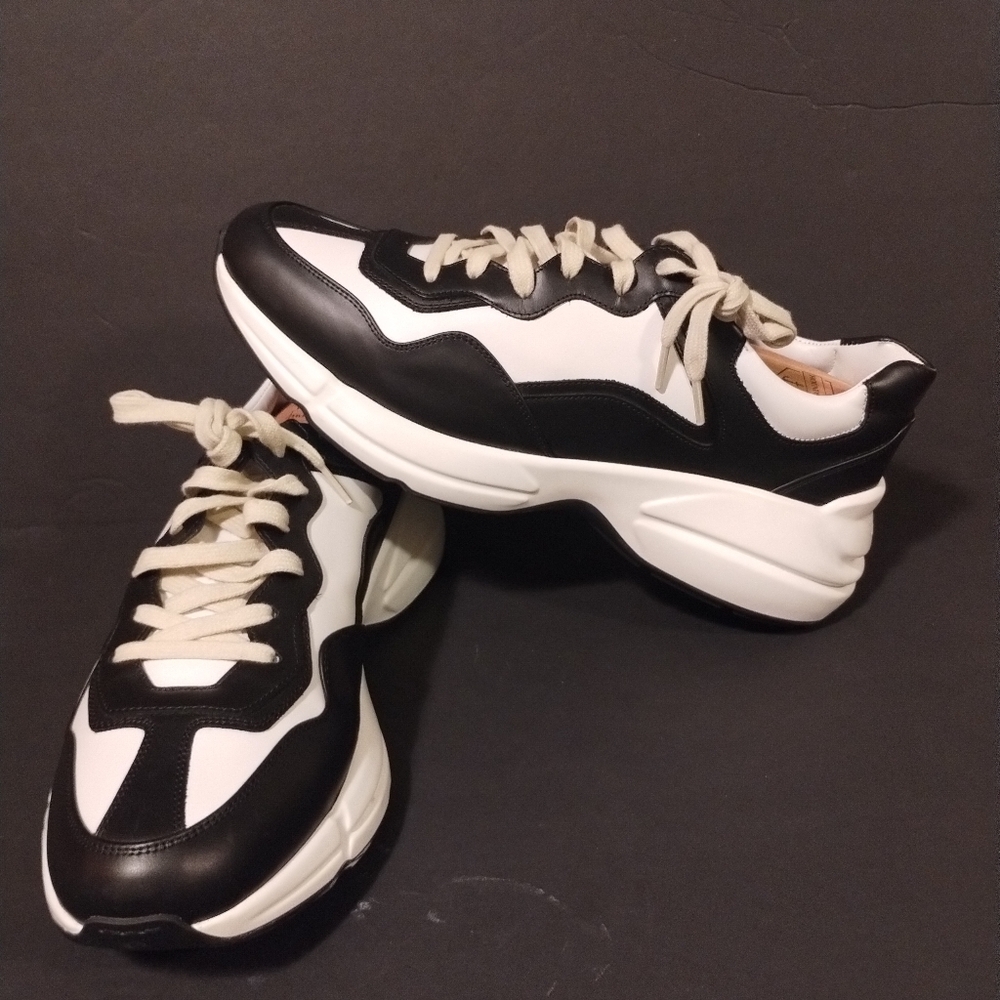 GUCCI Rhyton Leather Low-top Sneaker Men's Black White 721750 AAA9S 1094 Size12.
